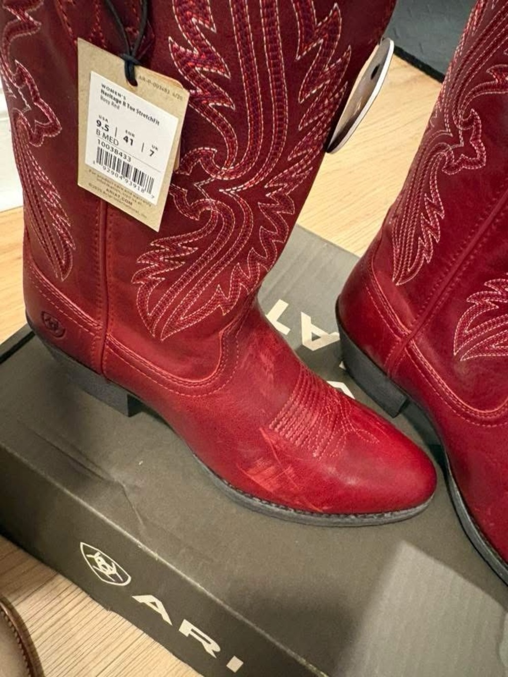 Ariat Heritage R Toe StretchFit Rosy Red Western Leather Mid-Calf Boots 9.5 New - Picture 2 of 3